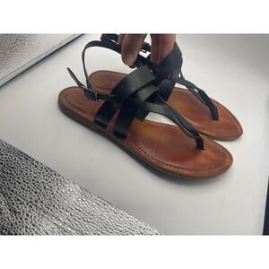 Giani Bernini gladiator flat sandals black leather sling back Sz 9 women’s